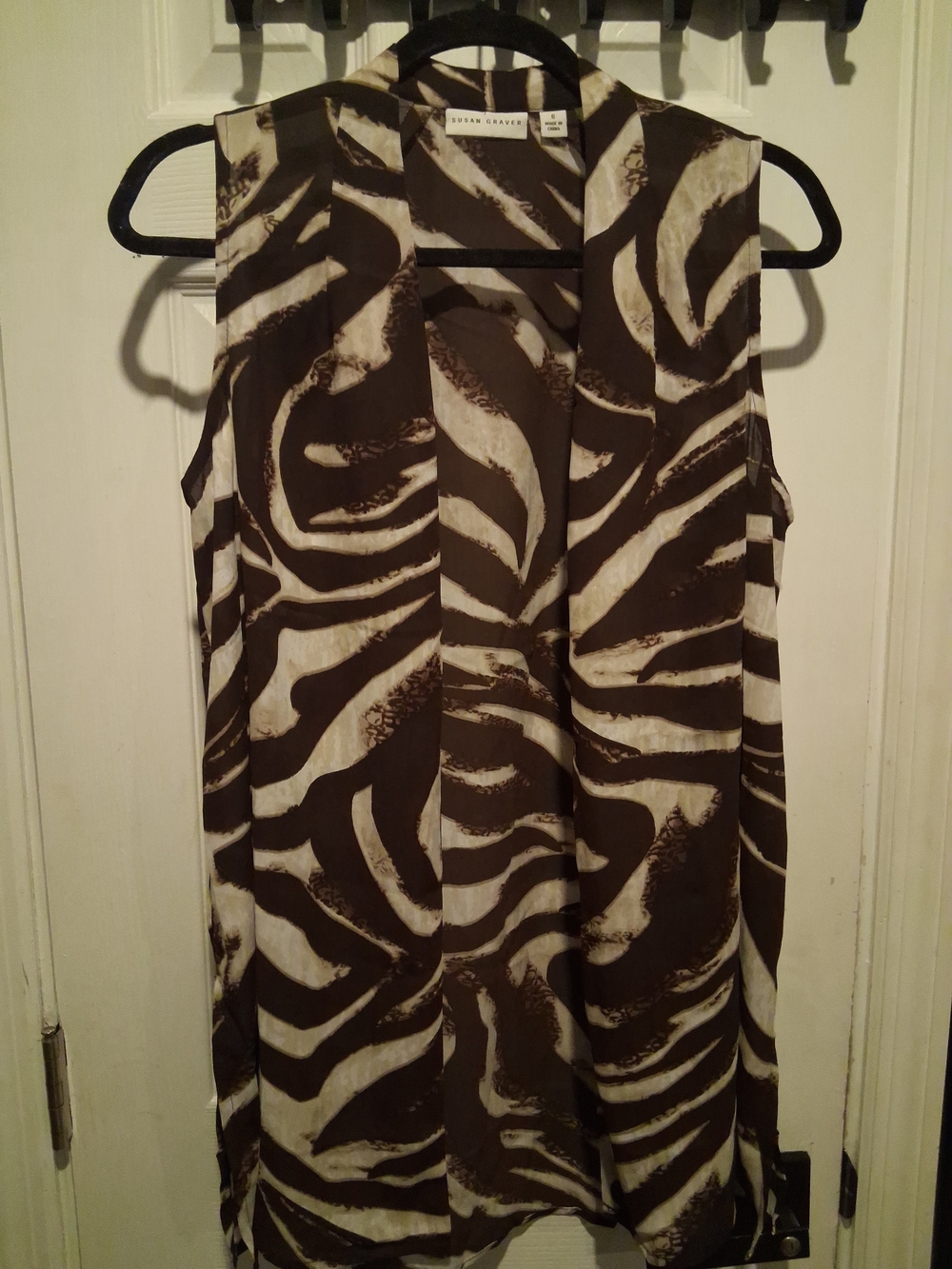 Susan Graver Brown and Cream Sleeveless Open-Front Tunic
